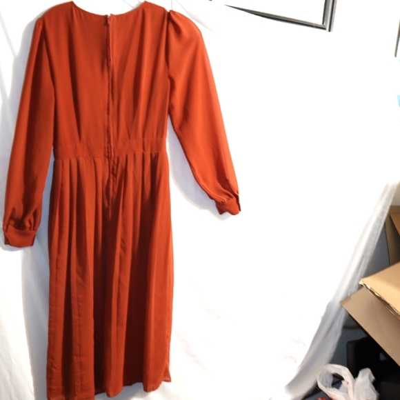 Anthropologie MOD CLOTH Keen On Pleats MIDI COTTON ORANGE DRESS - Picture 8 of 12
